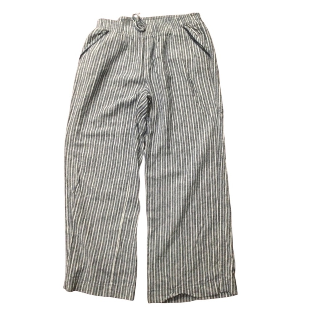 Briggs Womens Pants Linen Blend Pull-on Wide Leg  Blue Striped